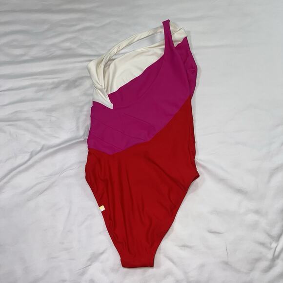 Summersalt Swimsuit Size 2LT Tall Pink Red White Sidestroke One Shoulder Piece - Picture 10 of 15